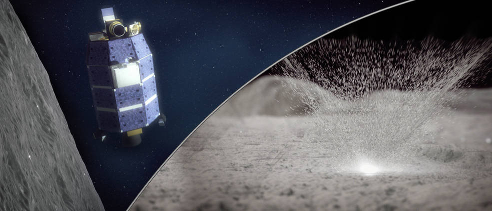 写真）LADEE （左）が月に激突した際に水蒸気を感知した時の様子