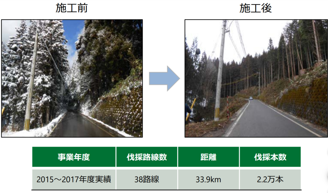 画像）「岐阜県等と中部電力でのライフライン保全対策事業の取組（計画伐採の取組）」