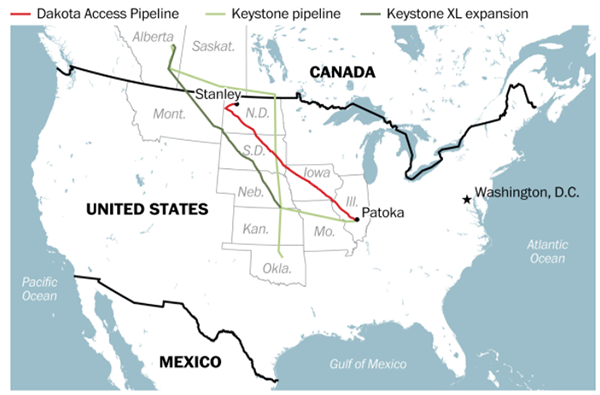 図2：「キーストーンXL」と「ダコタ・アクセス」の石油パイプライン