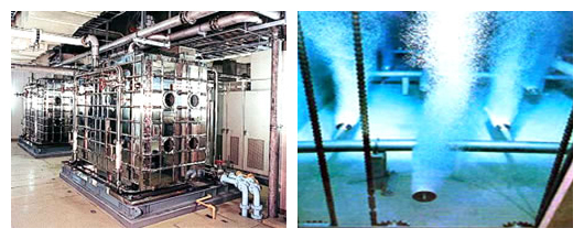 写真6：オゾン発生器とオゾン接触池内部（東京都金町浄水場）