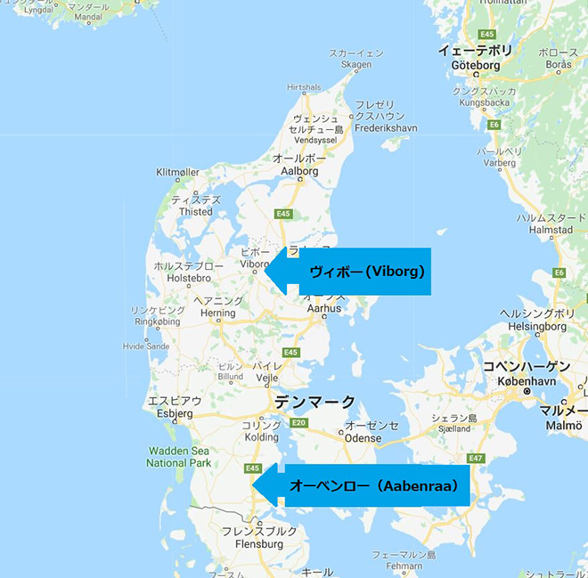 図）デンマーク ヴィボーとオーベンローの位置