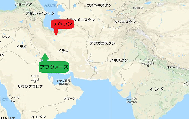 地図）イラン アフヴァーズ