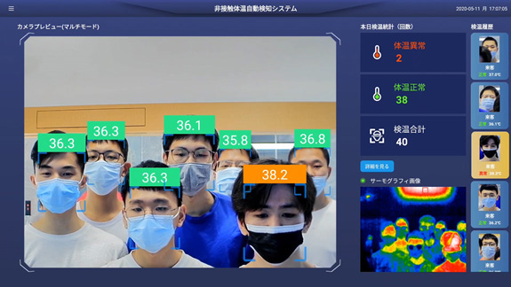 写真）　「AI顔認証サーモグラフィーカメラ DC77」の画面