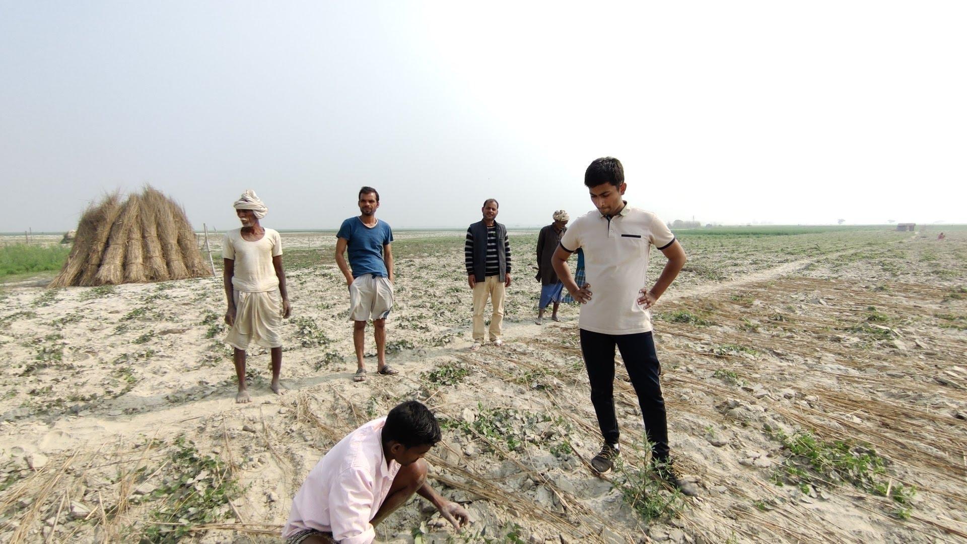 写真）インド国内の干ばつの影響がひどい農村において、農家へのヒアリングをおこなっているところ。
