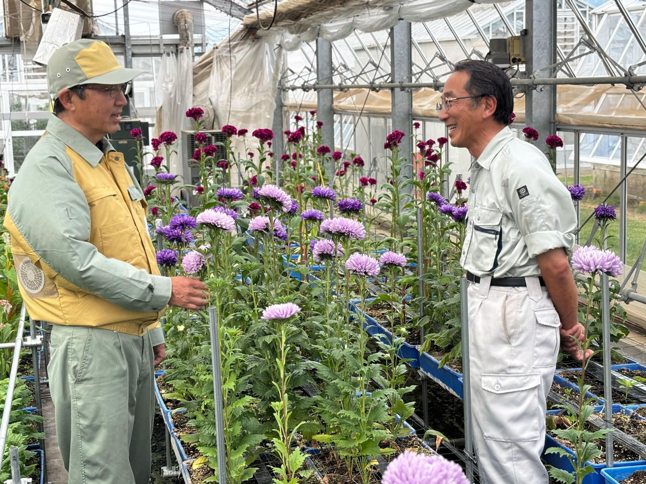 写真）長野県野菜花き試験場の専門研究員、神谷勝己氏（右）と中部電力株式会社電力技術研究所の研究主査、鈴村素弘氏（左）